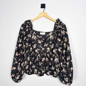 SMITH & QUINN Ophelia Floral Square Neck Peplum Long Sleeve Blouse Top Small